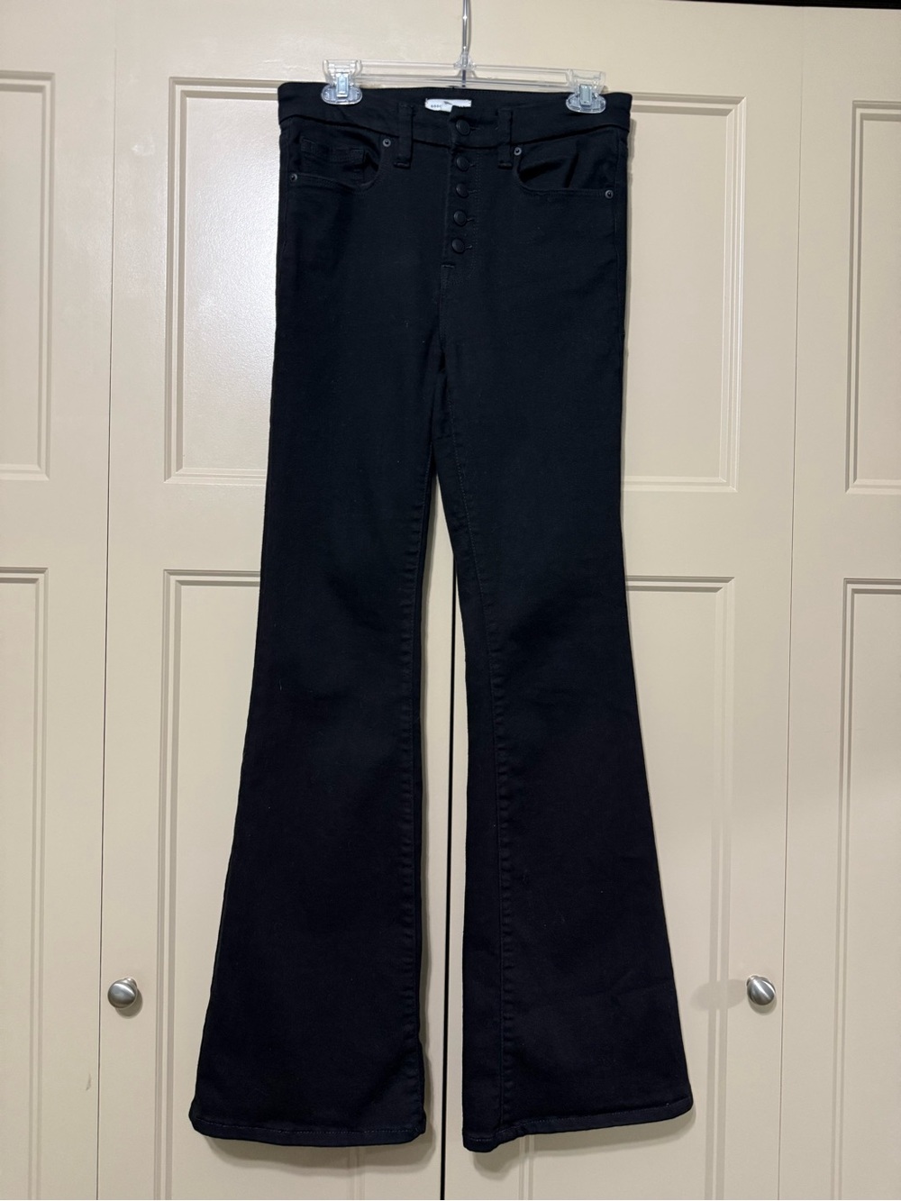Good American Black High-Rise Flare Jeans with Button-Fly
